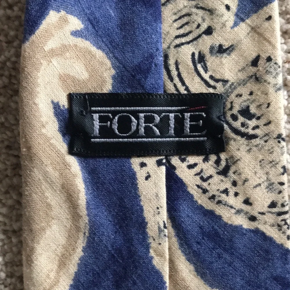 Forte Blue and Beige Tie Blue and Beige  made in USA Classic Vintage